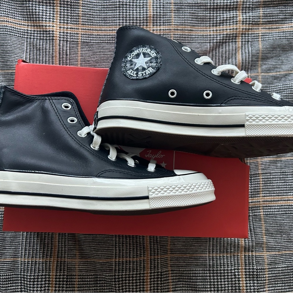 Converse Black Egret Genuine Leather High-Top Sneakers - women size 8 - New